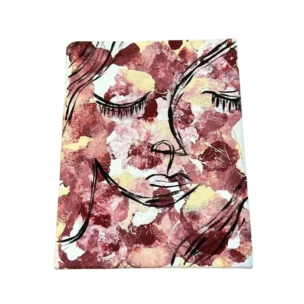 Handmade 8x10 Red and Tan Wall Art Womens Face Canvas Small‎